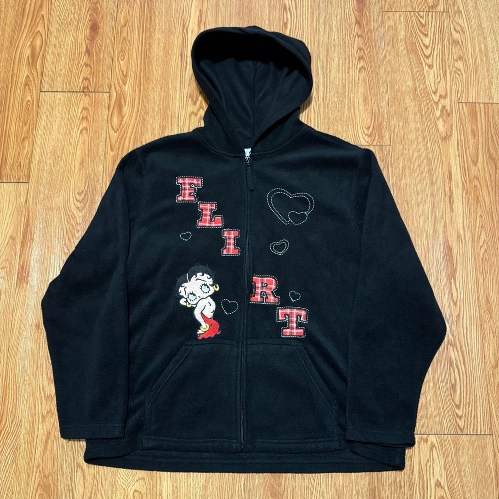 Betty Boop Women's Fleece Hoodie XL Black Embroidered Flirt Y2K